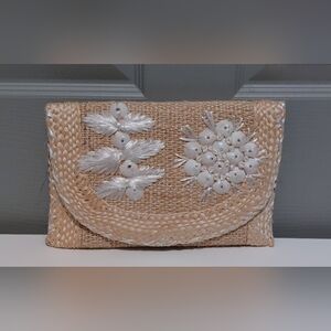 Beautiful Straw Clutch with Floral Detail